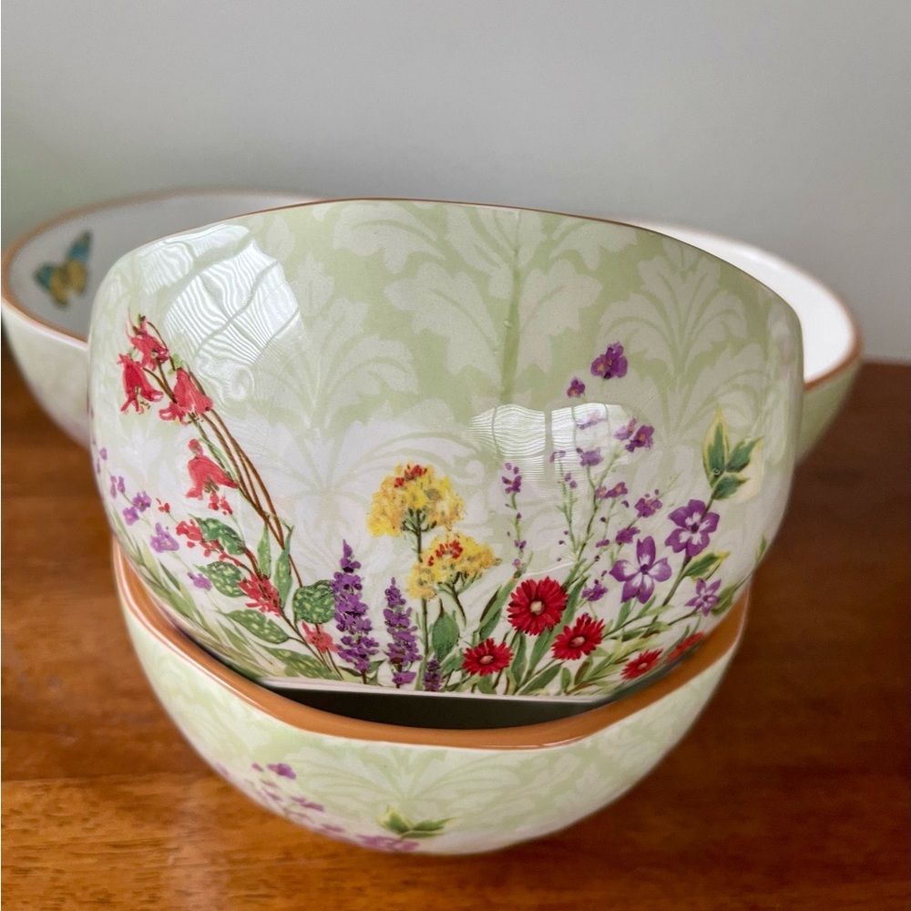 Set of 4 Pier One Botanical Garden Floral Earthenware Cereal Bowls 6” Excellent - Picture 2 of 10